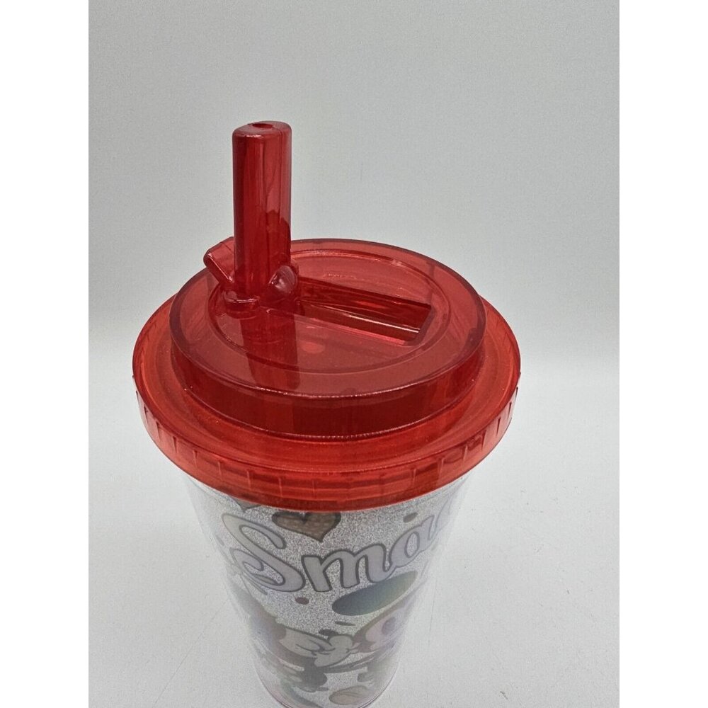 Disney Mickey Loves Mickey Kiss Glitter Flip Straw Tumbler Travel Cup NWT - Picture 12 of 13